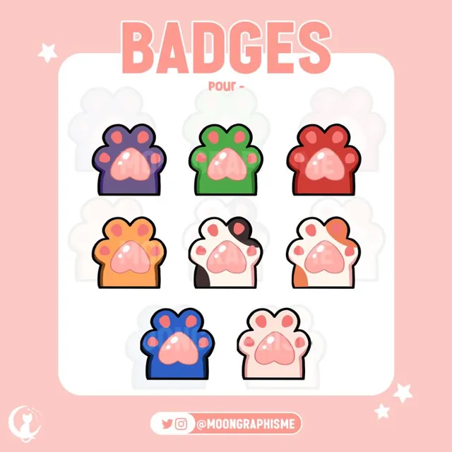 Planche de badges Twitch : Pattes de chat