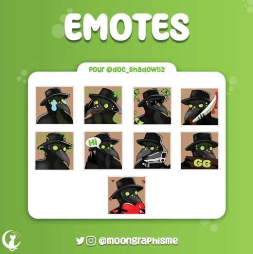 Pack d'emotes Twitch (univers corbeau / docteur de la peste).