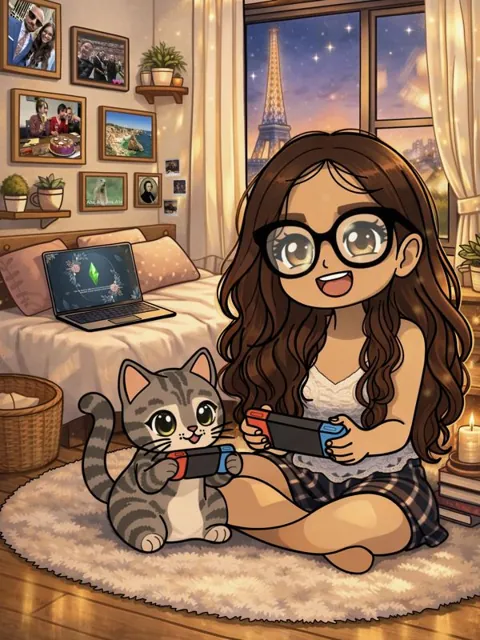 Jeune femme à lunettes jouant à la console avec son chat